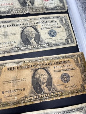 Lot of Damaged Ugly Bills USN Notes, Silver Certificates & 2 FRNS $16 F.V