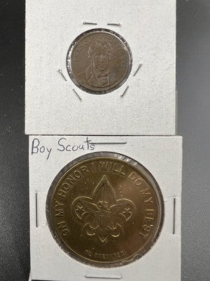 2 Medal Lot - Boy Scouts Pledge & Francisc Scott Key Medals Circulated