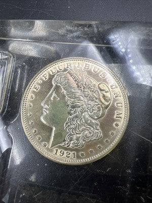 1921 P $1 Morgan Silver Dollar AU Details in Plastic Sandglass display
