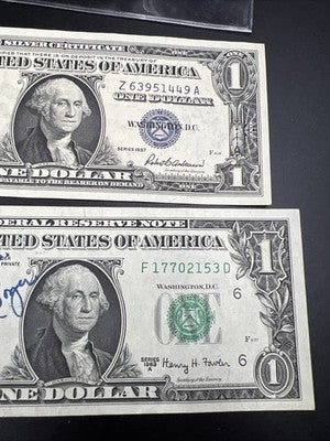 2 Note Dollar Collector Lot VF Detail 1963 A $1 Signed FRN & 1957 $1 Silver Cert