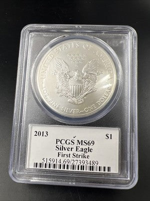 2013 1 Oz American Silver Eagle Coin PCGS MS69 Mercanti Signature Label #849