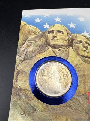 1991 D Gem BU Mount MT Rushmore 50c in FDOI Stamp Display card with Neat Toning