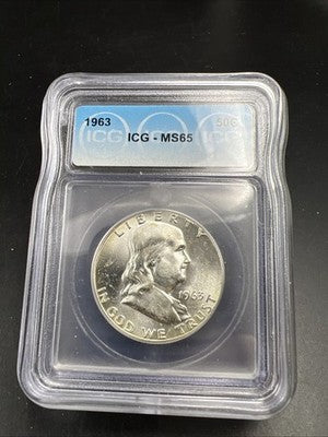 1963 50c Franklin Silver Half Dollar Coin ICG MS65 #104