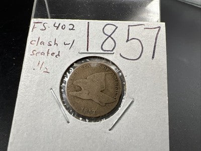 1857 1c Flying Eagle 1c FS-402 Clashed with Seated Half Variety AG About Good #a