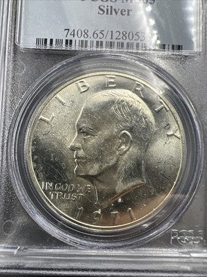 PCGS Certified Gem BU 1971 S $1 Ike Eisenhower 40% Silver Dollar Coin MS65 Toned