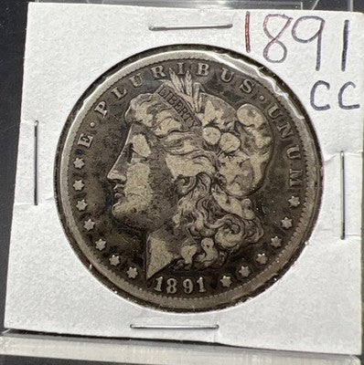1891 CC $1 Morgan Silver Eagle Dollar Coin Carson City VG / Fine Details Rim Nic