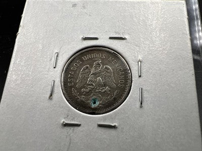 1905 Mexico 10 Centavos Silver Coin VF Details Holed