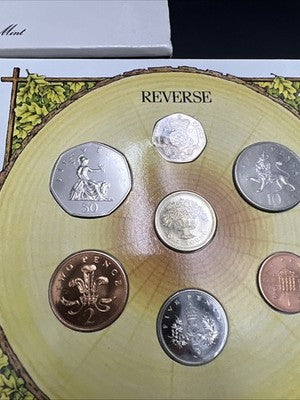 1987 United Kingdom Uncirculated Mint 7 coin Set Used Packaging