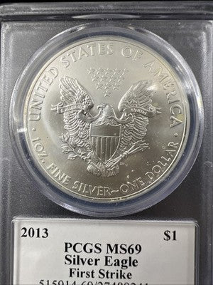2013 1 Oz American Silver Eagle Coin PCGS MS69 Mercanti Signature Label #241