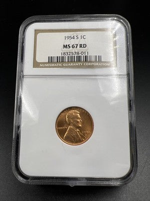 1954 S 1c Lincoln Wheat Cent Penny MS67 Red Gem BU UNC #578-011