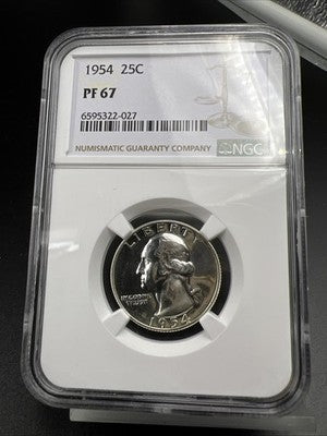 1954 P 25c Washington Silver Quarter Coin PF67 Gem Proof Certified #027 NGC