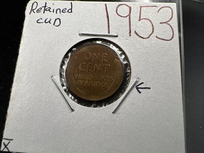 1953 P 1c Lincoln Wheat Cent Penny Retained Cud Error Coin CH VF/ XF Circ