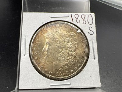 1880 S $1 Morgan Silver Dollar Coin BU Unc Nice Amber Toning Toner
