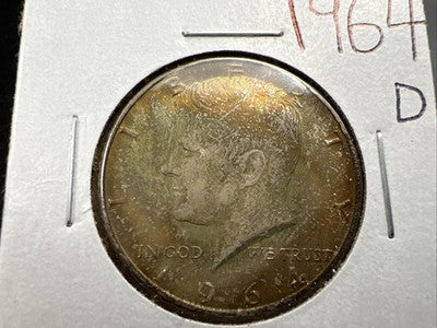 1964 D 50c Kennedy 90% Silver Half Dollar Coin BU NC Neat Toning Obverse SK#1