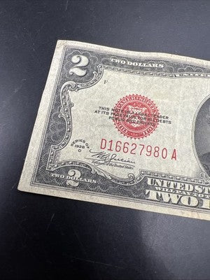 1928 D $2 USN United States Note Red Seal Bill Choice VG Very Good Circ #980