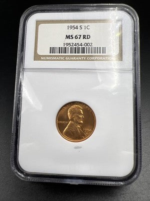 1954 S 1c Lincoln Wheat Cent Penny MS67 Red Gem BU UNC #002