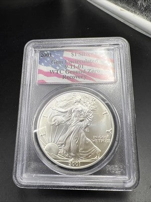 World Trade Center Recovery 2001 1 OZ ASE Ground Zero Silver Eagle PCGS Gem SK#D