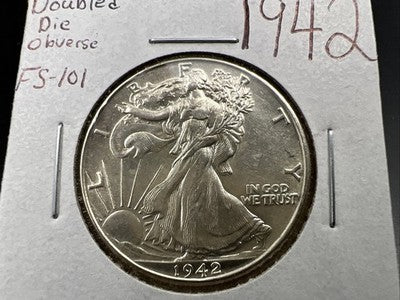 1942 P Walking Liberty Silver Half Dollar FS-101 Double Die Obverse UNC Details