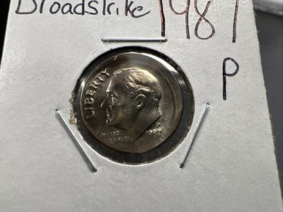 Large Broadstrike 1987 P 10c Roosevelt Dime Error Coin CH BU UNC