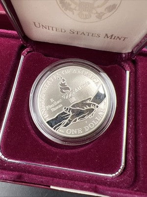 1995 Atlanta Olympics Runner Proof Silver Dollar Coin OGP Some Toning