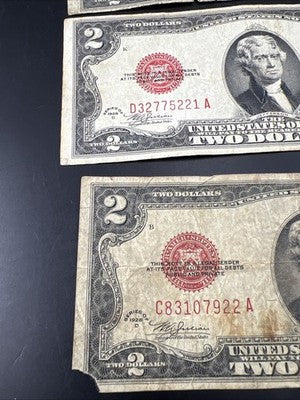 Lot of 4 1928 $2 USN United States Note Red Seal Bills Very Circulated #922