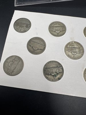 1942 1943 1944 1945 Complete 11 Coin US 35% Silver War Nickel Coin Set in Card J