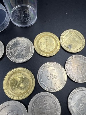 Lot of 20 $1 Casino Dollar Gaming Tokens Metal Circulated Conditions SKU#7528