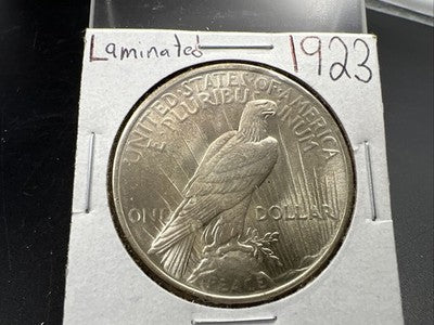 1923 P $1 Peace Silver Dollar Coin Laminated Planchet Error Reverse BU UNC