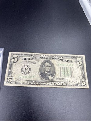 1934 $5 Five Dollafr FRN Federal Reserve Note VG Very Good Circ #31