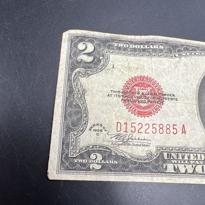 1928 D $2 USN United States Note Red Seal VG Very Good Circ #885