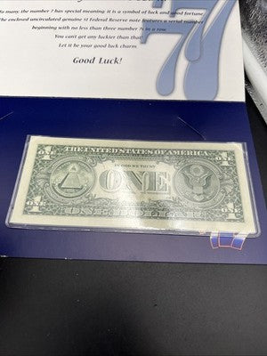 2009 $1 FRN Lucky Serial #77769907 Federal Reserve Note CH UNC in Display Folder