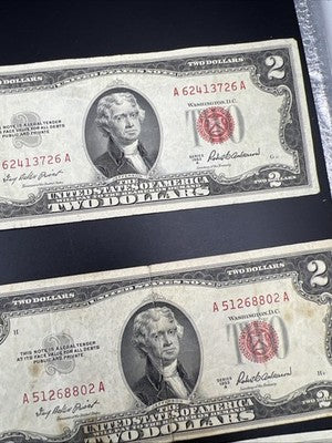 Lot of 8 1963 1953 $2 USN Red Seal Notes VG Fine Circ Red Seal Bills #685