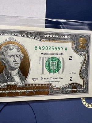 Golden Enhanced 2017 A 2 Two Dollar Federal Reserve Note Uncirculated
