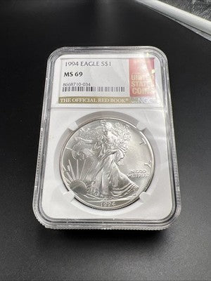 1994 1 Oz ASE American Silver Eagle MS69 NGC Red Book Holder #034