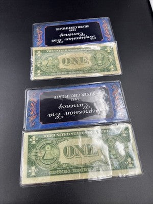 Lot of 2 1935 Silver Certificate One Dollar Bills in Vinyl Display VG #31