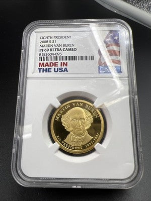 2008 S $1 Martin Van Buren Presidential Dollar Coin PF69 UCAM USA Flag Holder #5