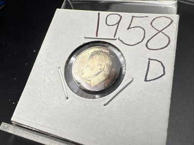 1958 D 10c Roosevelt Silver Dime Coin Neat Toning Toner CH BU UNC #a