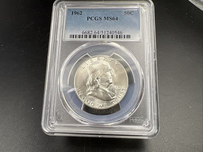 1962 P 50c Franklin Silver Half Dollar Coin PCGS MS64 CH BU Certified #46