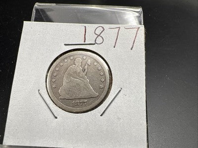 1877 Seated Liberty Silver Quarter Coin Choice AG About Good / Good