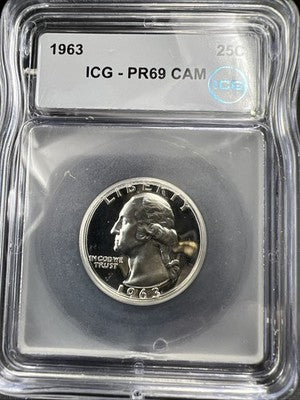 1963 P Washington Silver Quarter Coin ICG PR69 Cameo #02