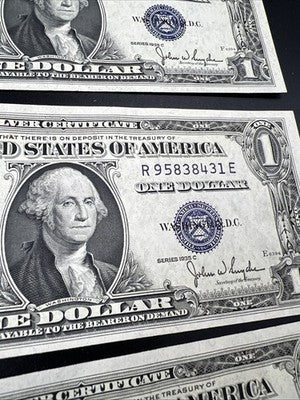 3 Consecutive 1935 C $1 US Silver Certificates CH AU About UNC #430