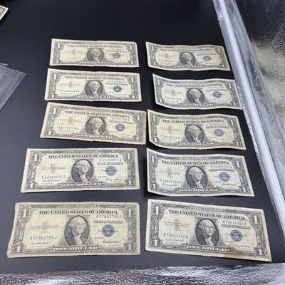 Lot of 10 1935 1957 $1 One Dollar Blue Seal Silver Certificates Very Circ #759