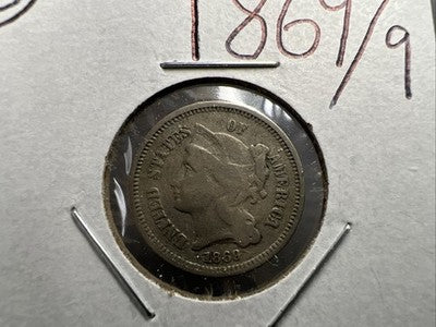 1869 69/9 3c Nickel Coin FS-302 RPD Variety Coin Choice Fine Circulated