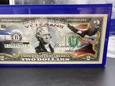 US Veterans Colorized Enhanced 2017 A 2 Two Dollar Federal Reserve Note Unc #57