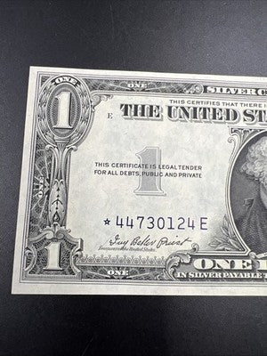 1935 E * Star $1 One Dollar US Silver Certificate Blue Seal UNC #44