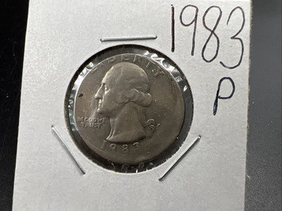 1983 P 25c Washington Quarter Coin 20% Off Center Error Coin XF / AU