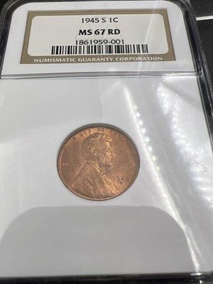 1945 S 1c Lincoln Wheat Cent Penny MS67 Some Toning #001