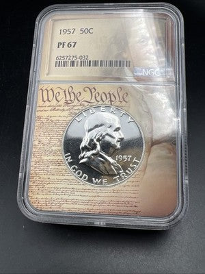 1957 Franklin Silver Half Dollar Coin PF67 NGC Independence Holder Gem Proof