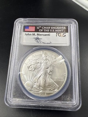 2013 1 Oz American Silver Eagle Coin PCGS MS69 Mercanti Signature Label #240