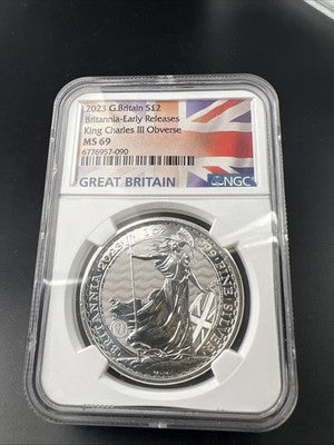 2023 Great Britain UK 1 Oz Silver Britannia King Charles NGC MS69 #090